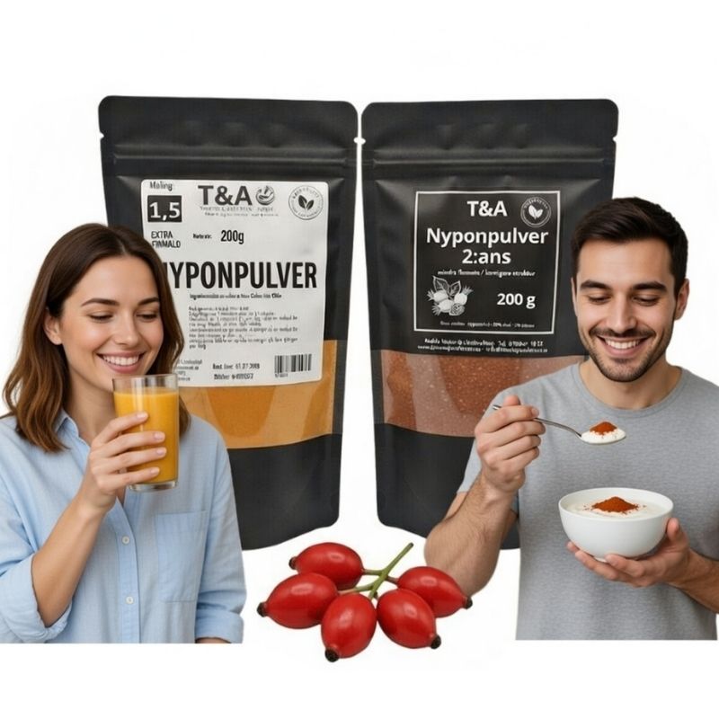 Nyponpulver i smoothie och yoghurt från T&A